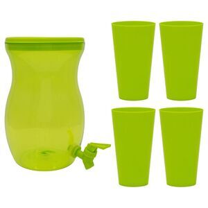 Smart Home 5 Liter Plastic Water Dispenser Jug with 4 Tumbler Cups in Green